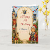 中世の騎士 5歳の誕生日カード カード (黄色い花)