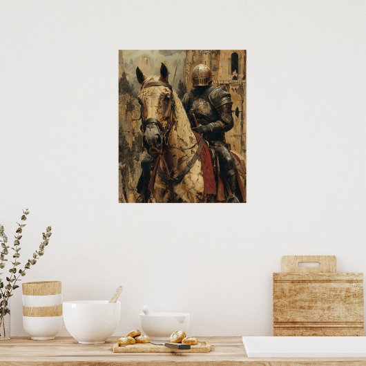 中世の騎馬馬のイラストレーションポスター ポスター (キッチン)