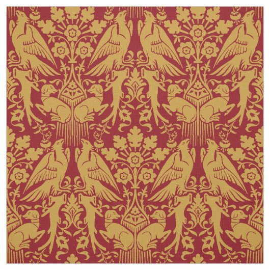 中世の鷹と猟犬のパターン ファブリック (見本)