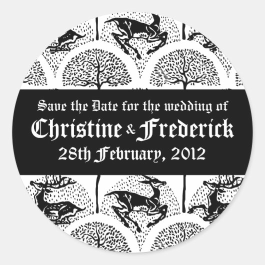 中世の鹿と木、日付のシールを保存 ラウンドシール (正面)