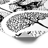 中世の鹿と木、飾り縦縞 ポスター (角)