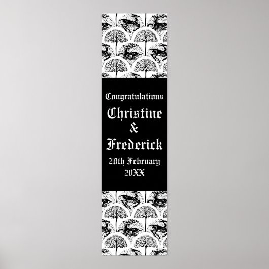 中世の鹿と木、飾り縦縞 ポスター (正面)