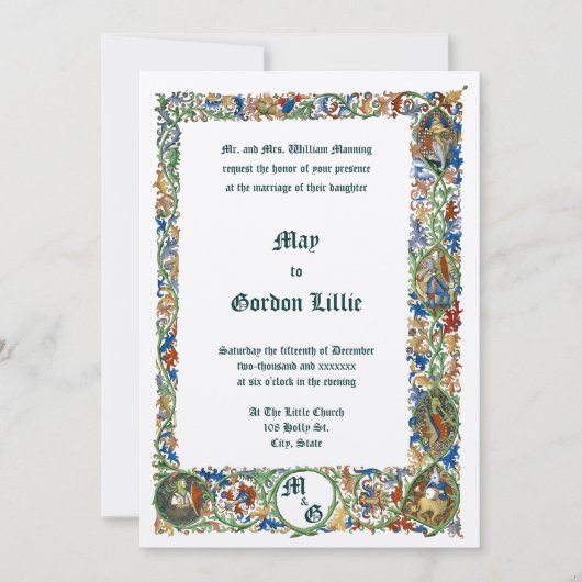 中世の1400年代の照明結婚の 招待状 (正面)