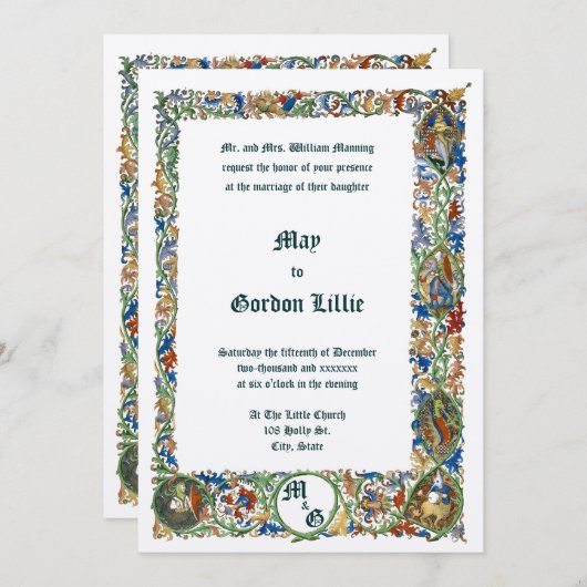 中世の1400年代の照明結婚の 招待状 (正面/裏面)