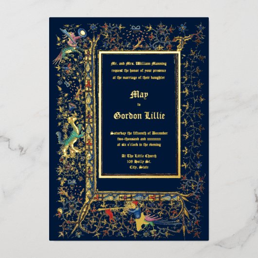 中世の1415年の照明結婚の 箔招待状 (正面)