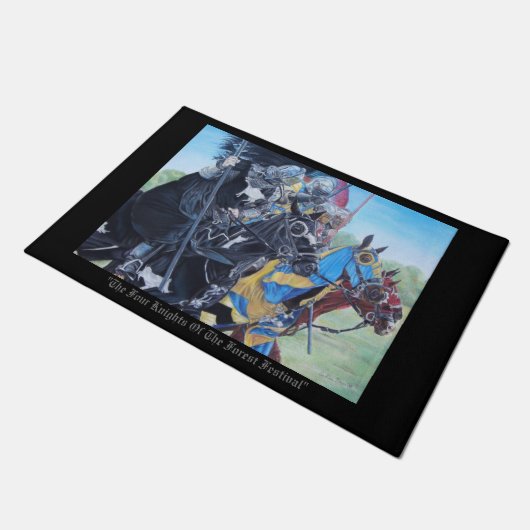中世の3人の騎士が馬に騎乗する ドアマット (アングル)