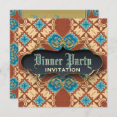 中世ろうけつ染めタータンチェックディナーパーティの招待状 招待状 (正面/裏面)