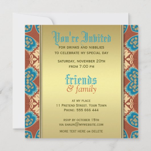 中世ろうけつ染めタータンチェックディナーパーティの招待状 招待状 (裏面)