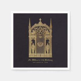 中世をテーマにした誕生日ゴシックナイトブラック金ゴールド スタンダードカクテルナプキン