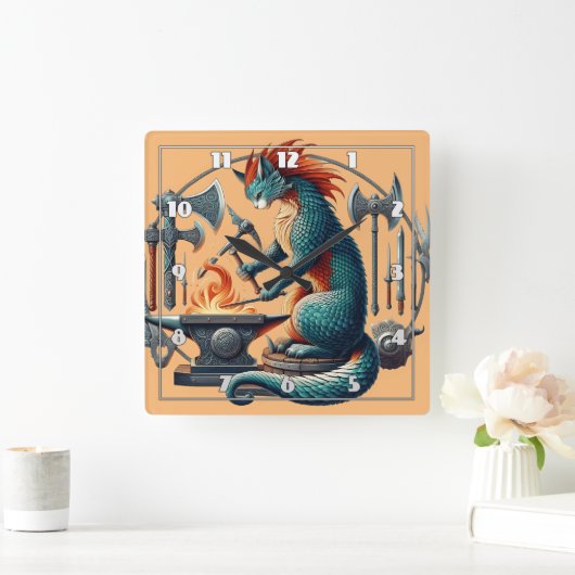 中世アンビルで武器を鍛造 スクエア壁時計 (ホーム)