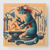 中世アンビルで武器を鍛造 スクエア壁時計 (正面)