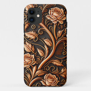 中世ウッドカットバラ花 iPhone 11 ケース