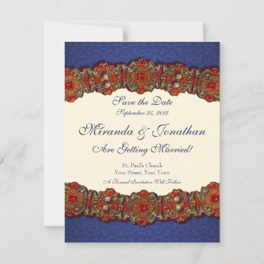 中世エレガントのダマスク写真の日付を保存 セーブザデート (裏面)