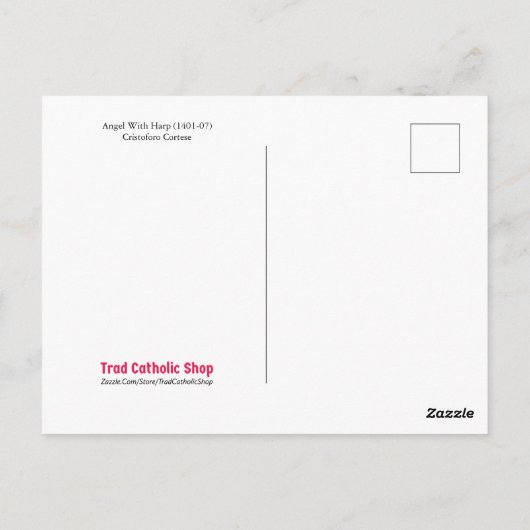中世エンジェルハープ金ゴールドルネッサンスファインアート ポストカード (裏面)