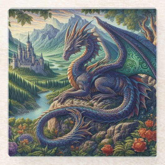 中世カラフルドラゴン城 ガラスコースター (正面)