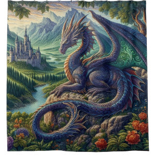 中世カラフルドラゴン城 シャワーカーテン