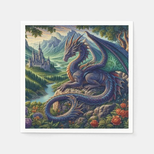 中世カラフルドラゴン城 スタンダードカクテルナプキン (正面)
