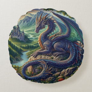 中世カラフルドラゴン城 ラウンドクッション