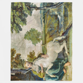 中世カラフルユニコーン絵画のサテン フリースブランケット