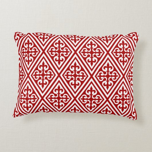 中世クロスダマスク – 深い 赤と白 アクセントクッション (裏面)