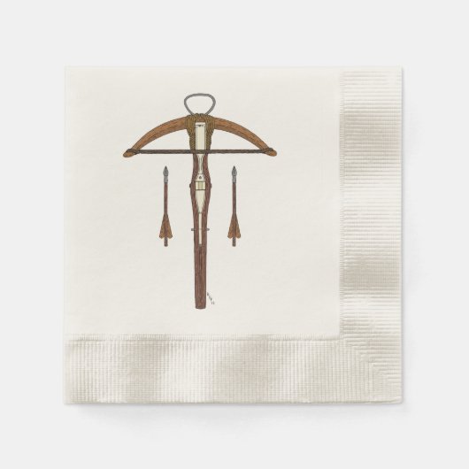 中世クロスボウ（ボルト付） 縁ありカクテルナプキン (正面)