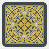 中世グリーンベージュリース葉ロマネスクアート スクエアシール (正面)