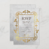 中世コンクリート&金ゴールドRSVP 出欠カード (正面/裏面)