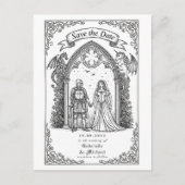 中世ゴシックの騎士 花嫁 新郎 Save The Date ポストカード (正面)