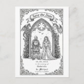 中世ゴシックの騎士 花嫁 新郎 Save The Date ポストカード (正面)