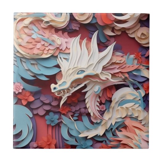 中世ゴシックファンタジードラゴンヘッド3D抽象芸術 タイル (正面)