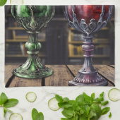 中世ゴシック様式の緑のゴブレット城図書館 キッチンタオル (折り畳み)