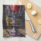 中世ゴシック様式の緑のゴブレット城図書館 キッチンタオル (四つ折り)