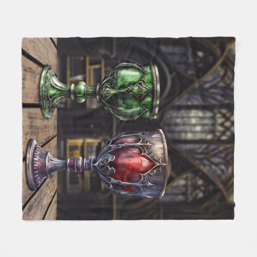 中世ゴシック様式の緑のゴブレット城図書館 フリースブランケット (正面(横))