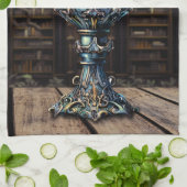 中世ゴシック様式パープルブルーゴブレット城図書館 キッチンタオル (折り畳み)