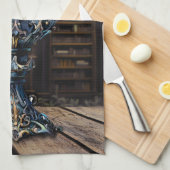 中世ゴシック様式パープルブルーゴブレット城図書館 キッチンタオル (四つ折り)