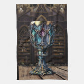 中世ゴシック様式パープルブルーゴブレット城図書館 キッチンタオル (縦)