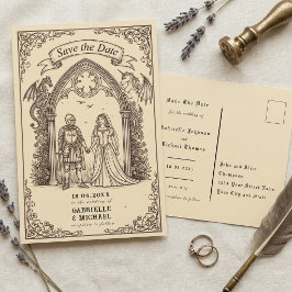 中世ゴシック・セピア調の古紙を使用した結婚式の延期通知 ポストカード
