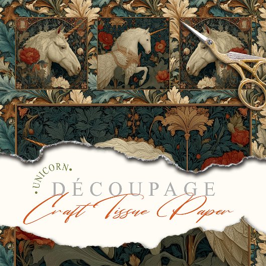 中世ジェイドフローラウィリアムモリススタイルユニコーン 薄葉紙