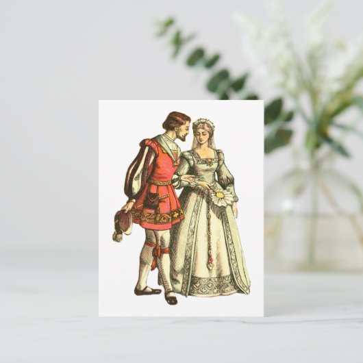 中世スタイルイラストレーション~主と婦人 ポストカード (スタンド正面)