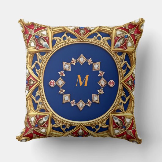 中世スタイル芸術的ゴールデンオーナメント クッション (正面)