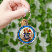 中世ステンドグラス天使と紋章 キーホルダー (手)