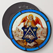 中世ステンドグラス天使と紋章 缶バッジ (正面&裏面)