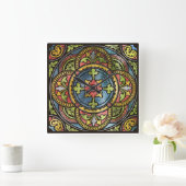 中世ステンドグラス スクエア壁時計 (ホーム)