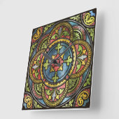 中世ステンドグラス スクエア壁時計 (傾斜)