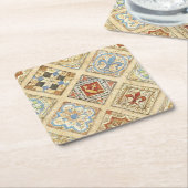 中世セラミックタイルクラウン（紋章の）フラ・ダ・リ スクエアペーパーコースター (アングル)