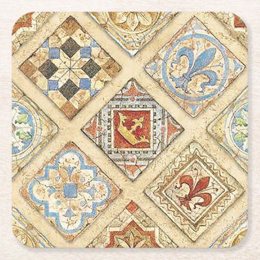 中世セラミックタイルクラウン（紋章の）フラ・ダ・リ スクエアペーパーコースター (正面)