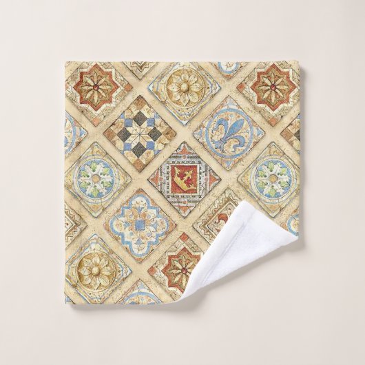 中世セラミックタイルクラウン(紋章の)フラ・ダ・リ バスタオルセット (ウォッシュタオル)