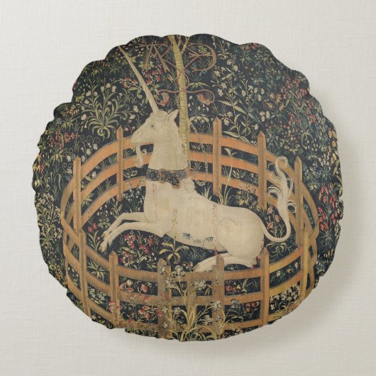 中世タペストリーの監獄の一角獣 ラウンドクッション (正面)