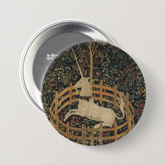 中世タペストリーの監獄の一角獣 缶バッジ (正面&裏面)