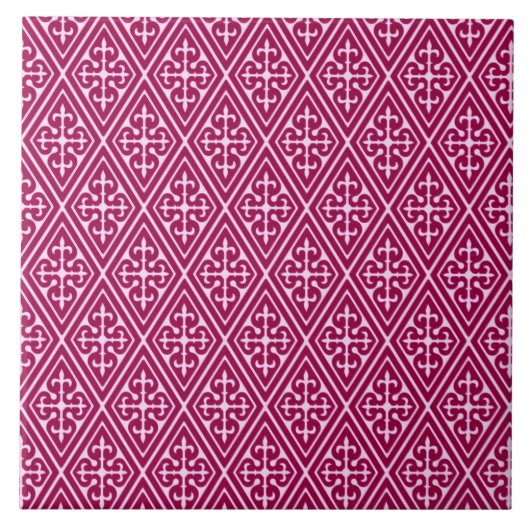 中世ダマスクダイヤモンド、バーガンディーワイン タイル (正面)